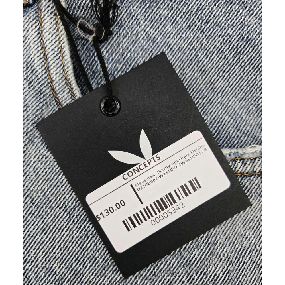 Playboy X Pleasures Black Leather Bunny Applique Denim Jeans Men’s Size 28 RARE - Picture 10 of 13